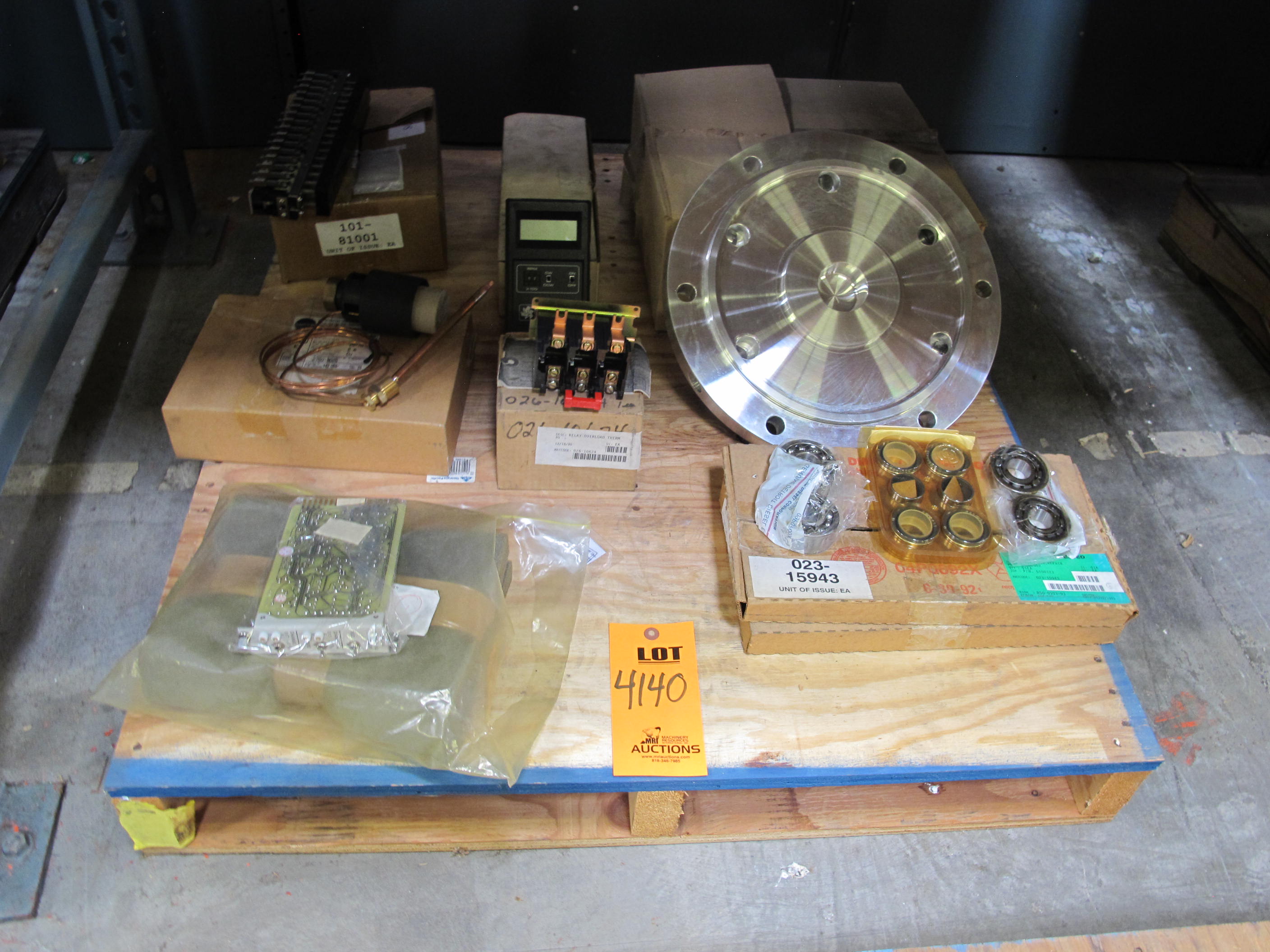 LOT TO INCLUDE: (2) KIT, REPAIR TYPE, BLOWER KIND, (1) BOARD, TURBINE/GENERATOR TYPE, HP/LP APPLICATION, CIRCUIT KIND, SUB-UNIT OTHER, (1) SWITCH, PUSH BUTTON, MULTIPLE POSITION, STRIP SWITCH, (1) FIXTURE. SPEED TEST FIXTURE. 100-10K RPM, (1) RELAY, OVERLOAD TYPE, 45A 600VAC CONTACT RATING, SCREW SCREW TERMINALS, BACK MOUNTING, OPEN ENCLOSURE, MELTING ALLOY, HAND RESET OPERATE DATA.. LOADING & HANDLING FEE $15-4140